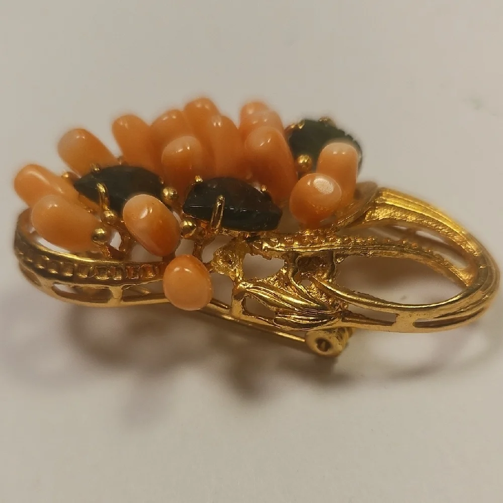 Elegant Pinkish Orange Coral Floral Brooch